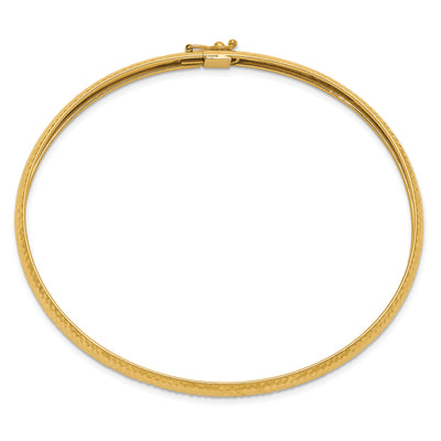 14K Polished Textured Flexible Oval Bangle Bracelet, 7.5 x 6.15mm