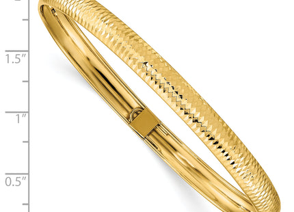 14k Polished Textured Flexible Oval Bangle Bracelet, 7.5 x 6.15mm