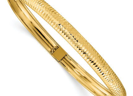 14k Polished Textured Flexible Oval Bangle Bracelet, 7.5 x 6.15mm