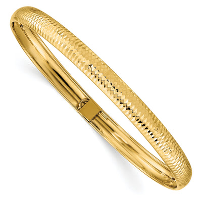 14K Polished Textured Flexible Oval Bangle Bracelet, 7.5 x 6.15mm