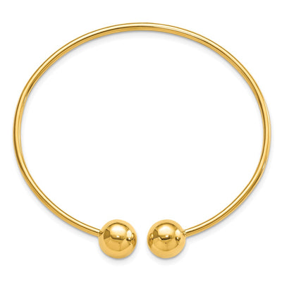 14K Polished Ball Flexible Oval Cuff Bangle Bracelet