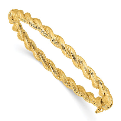 14K Polished and Textured Twisted Hinged Oval Bangle Bracelet