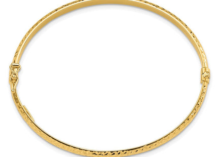 14k Polished Diamond-cut Hinged Oval Bangle Bracelet (Style DB733)