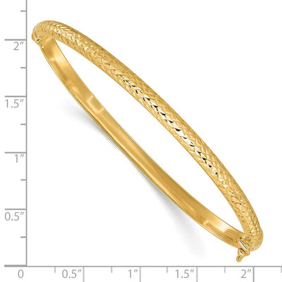 14K Polished Diamond-cut Hinged Oval Bangle Bracelet