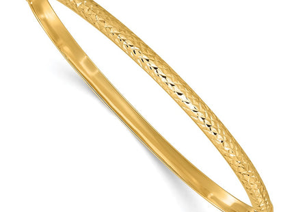 14k Polished Diamond-cut Hinged Oval Bangle Bracelet (Style DB733)