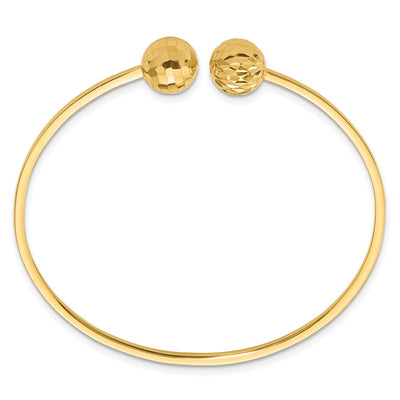 14K Polished and Diamond-cut Ball Flexible Oval Cuff Bangle Bracelet