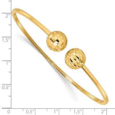 14K Polished and Diamond-cut Ball Flexible Oval Cuff Bangle Bracelet