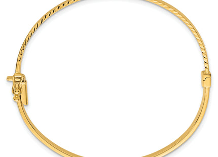 14k Polished Diamond-Cut Textured Hinged Oval Bangle Bracelet