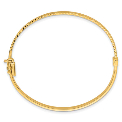 14K Polished Diamond-Cut Textured Hinged Oval Bangle Bracelet
