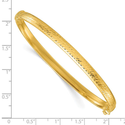 14K Polished Diamond-Cut Textured Hinged Oval Bangle Bracelet