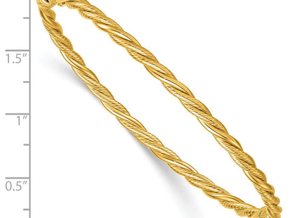 14K Polished and Textured Twisted Hinged Oval Bangle Bracelet (Style DB754)
