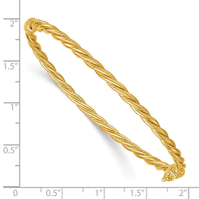 14K Polished and Textured Twisted Hinged Oval Bangle Bracelet