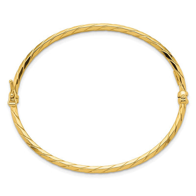 14K Polished Diamond-cut Hinged Oval Bangle Bracelet