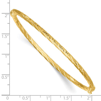 14K Polished Diamond-cut Hinged Oval Bangle Bracelet