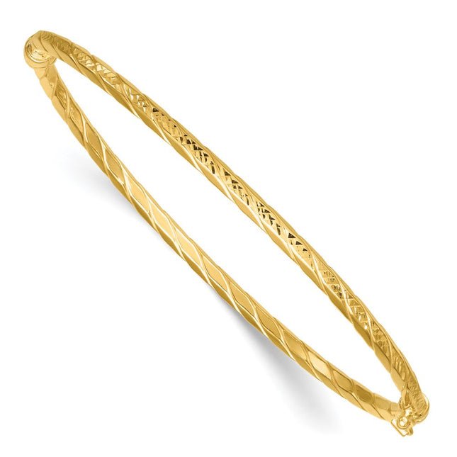 14k Polished Diamond-cut Hinged Oval Bangle Bracelet