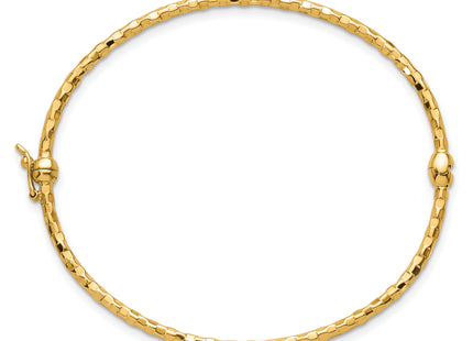 14k Polished Diamond-cut Hinged Oval Bangle Bracelet