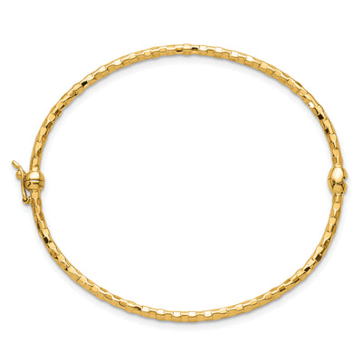 14K Polished Diamond-cut Hinged Oval Bangle Bracelet