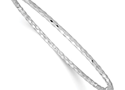 14k White Gold Polished Diamond-cut Hinged Oval Bangle Bracelet (Style DB756W)