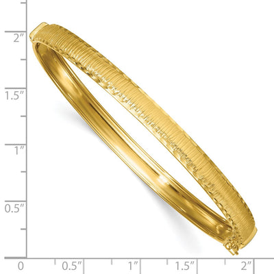 14K Polished Diamond-Cut Textured Hinged Oval Bangle Bracelet