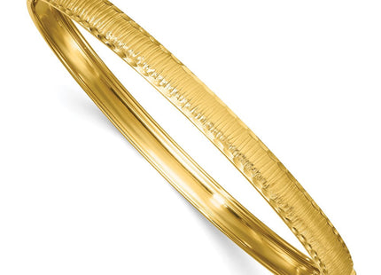 14k Polished Diamond-Cut Textured Hinged Oval Bangle Bracelet (Style DB760)