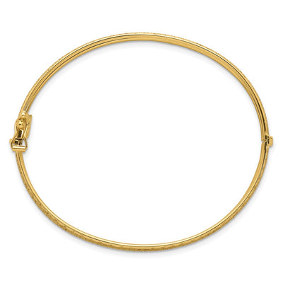 14K Polished Diamond-Cut Textured Hinged Oval Bangle Bracelet