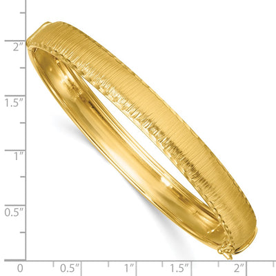 14K Polished Diamond-Cut Textured Hinged Oval Bangle Bracelet