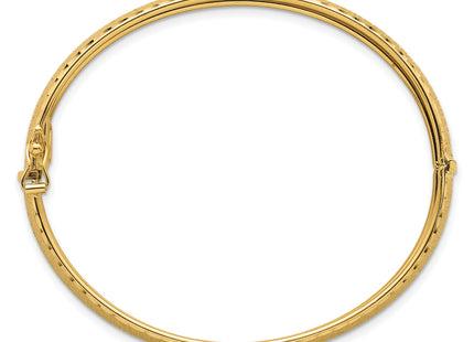 14k Polished Diamond-Cut Textured Hinged Oval Bangle Bracelet
