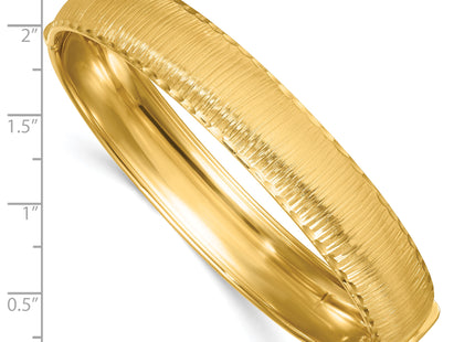 14k Polished Diamond-Cut Textured Hinged Oval Bangle Bracelet