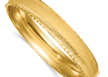 14k Polished Diamond-Cut Textured Hinged Oval Bangle Bracelet
