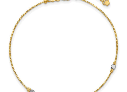 14K Two-Tone Polished Diamond-cut Round and Square Beaded Bracelet with Extension (Style DB766)