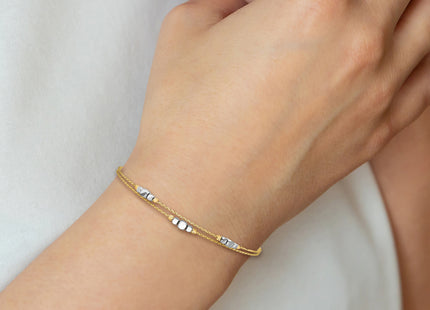 14K Two-Tone Polished Diamond-cut Double Strand Beaded Bracelet with Extension