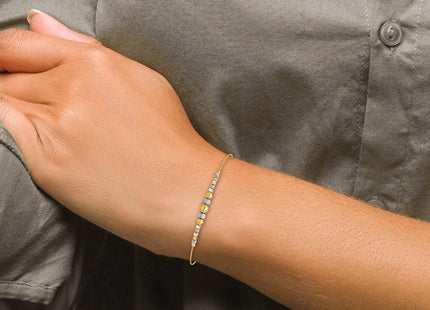 14K Two-Tone Polished Diamond-cut Round and Square Beaded Bracelet with Extension, 8 x 5mm