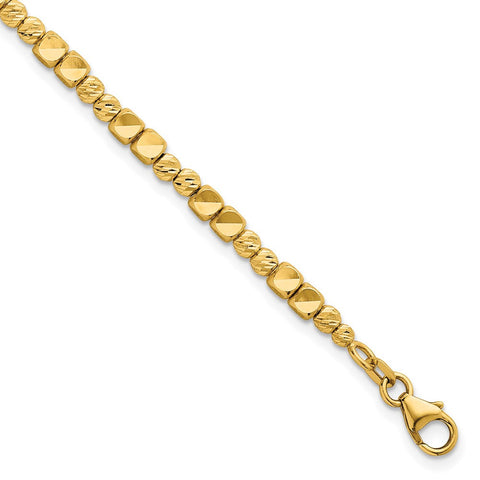 14k Polished Diamond-Cut Textured Hinged Oval Bangle Bracelet