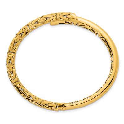 14K Polished Fancy Byzantine Hinged Oval Cuff Bangle Bracelet