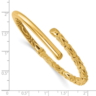 14K Polished Fancy Byzantine Hinged Oval Cuff Bangle Bracelet