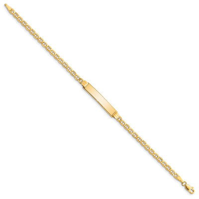 14K Polished Semi-Solid Chain/Solid Plate Anchor Link Plate ID Bracelet