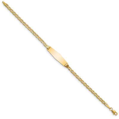 14K Polished Semi-Solid Chain/Solid Plate Anchor Link Soft Diamond Shape 25.5x7.8mm Plate ID Bracelet