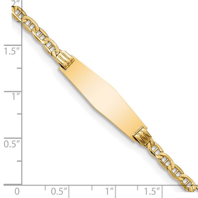 14K Polished Semi-Solid Chain/Solid Plate Anchor Link Soft Diamond Shape 25.5x7.8mm Plate ID Bracelet