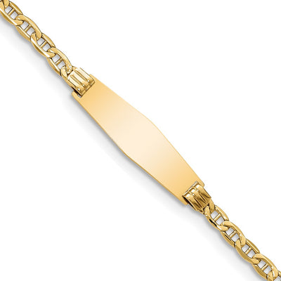 14K Polished Semi-Solid Chain/Solid Plate Anchor Link Soft Diamond Shape 25.5x7.8mm Plate ID Bracelet