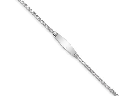 14k White Gold Polished Semi-Solid Chain/Solid Plate Anchor Link Soft Diamond Shape 25.5x7. Plate ID Bracelet (Style DCID105CW-7)