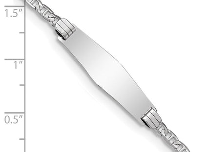 14k White Gold Polished Semi-Solid Chain/Solid Plate Anchor Link Soft Diamond Shape 25.5x7. Plate ID Bracelet (Style DCID105CW-7)