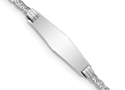 14k White Gold Polished Semi-Solid Chain/Solid Plate Anchor Link Soft Diamond Shape 25.5x7. Plate ID Bracelet (Style DCID105CW-7)