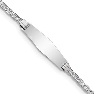 14k White Gold Polished Semi-Solid Chain/Solid Plate Anchor Link Soft Diamond Shape 25.5x7. Plate ID Bracelet (Style DCID105CW-7)