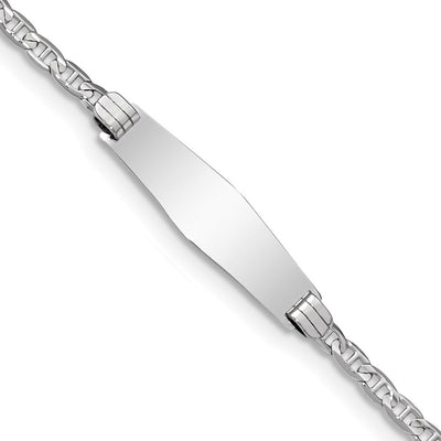 14K White Gold Polished Semi-Solid Chain/Solid Plate Anchor Link Soft Diamond Shape 25.5x7.8mm Plate ID Bracelet