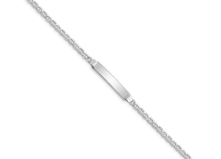 14k White Gold Polished Semi-Solid Chain/Solid Plate Anchor Link Plate ID Bracelet (Style DCID105W-7)
