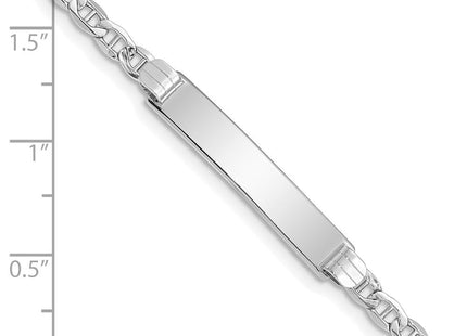 14k White Gold Polished Semi-Solid Chain/Solid Plate Anchor Link Plate ID Bracelet (Style DCID105W-7)