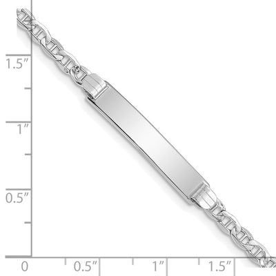 14K White Gold Polished Semi-Solid Chain/Solid Plate Anchor Link Plate ID Bracelet