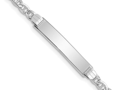 14k White Gold Polished Semi-Solid Chain/Solid Plate Anchor Link Plate ID Bracelet (Style DCID105W-7)