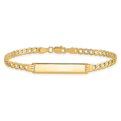 14K Polished Semi-Solid Chain/Solid Plate Cuban Link Plate ID Bracelet