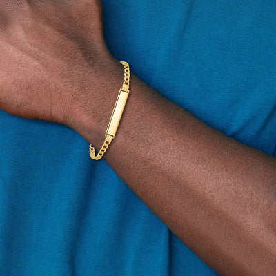 14K Polished Semi-Solid Chain/Solid Plate Cuban Link Plate ID Bracelet